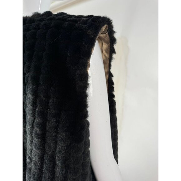 Ellen Kreager Designer Faux Fur Vest Black Sleeveless Jacket L - Picture 9 of 16